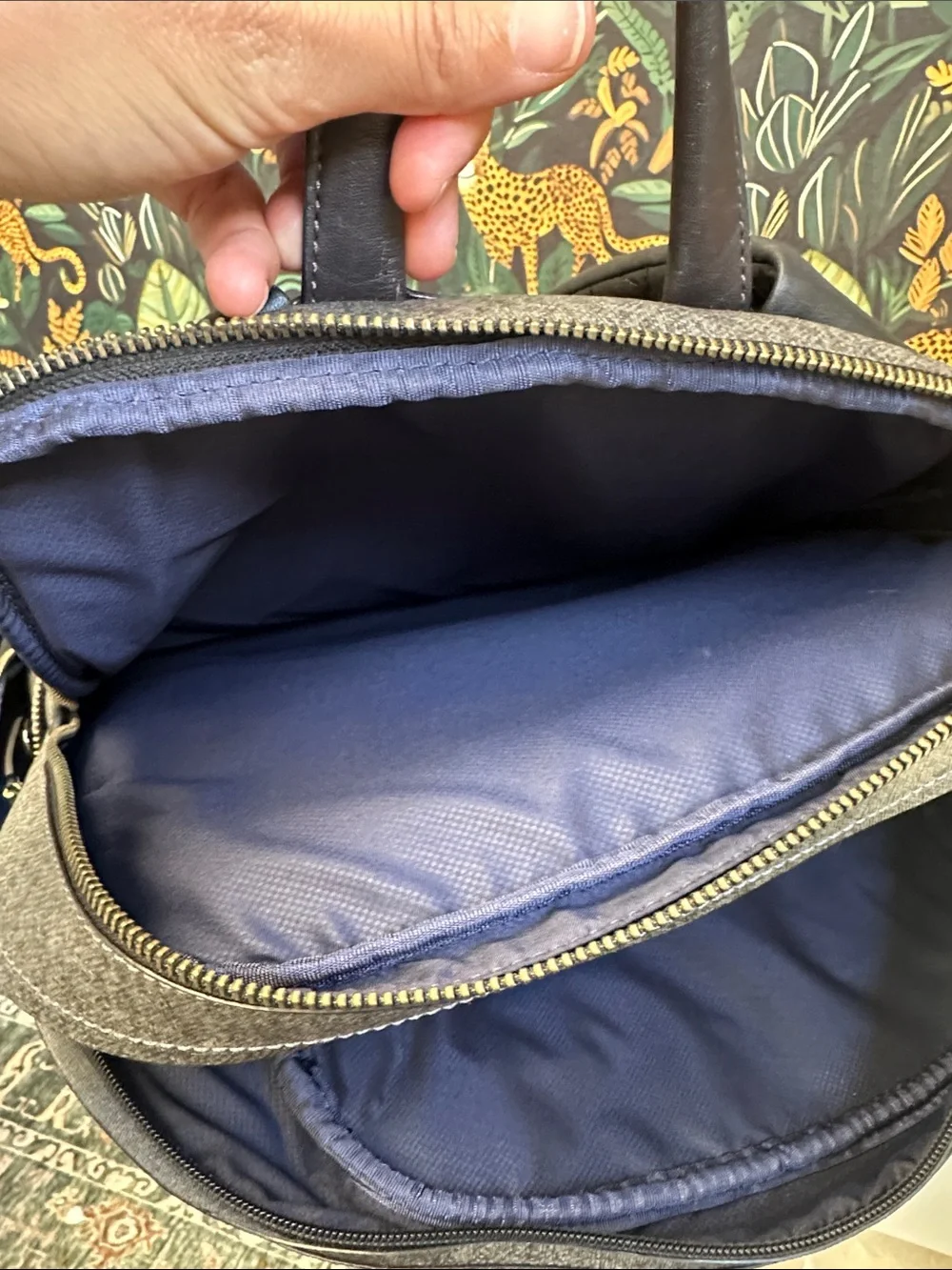 Tumi Gray and Black Leather-Trim Backpack